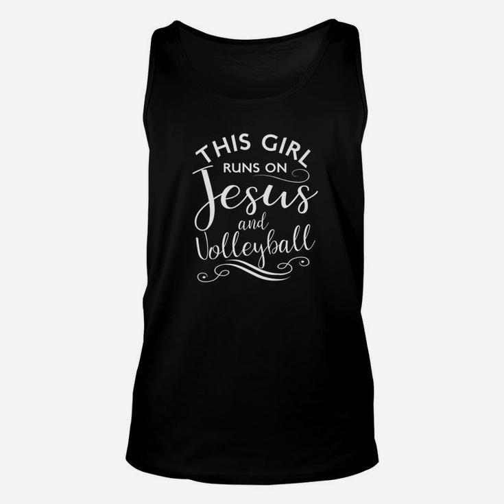 This Girl Runs On Jesus And Volleyball Sports Lovers Unisex Tank Top