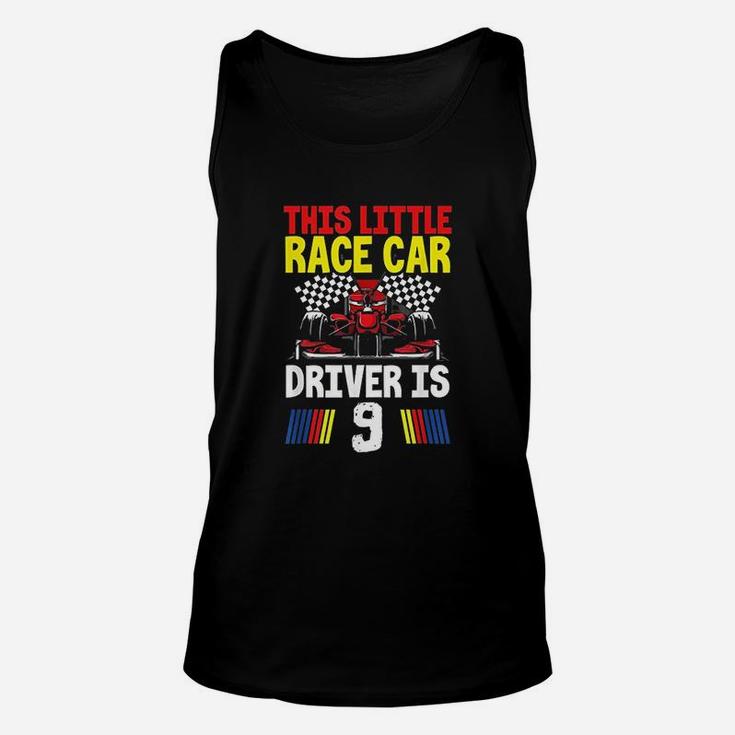 This Little Race Car Driver Is 9 Racing Birthday Party Unisex Tank Top