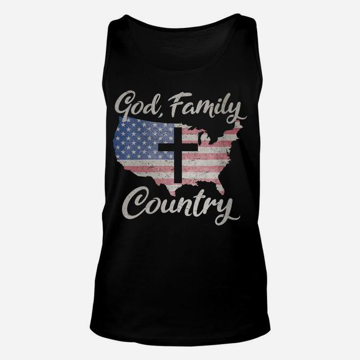 Womens GOD FAMILY COUNTRY Christian Cross American Flag Love Jesus Unisex Tank Top