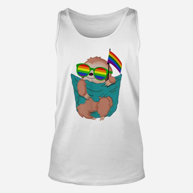 Cute Pocket Sloth Lgbt Animal Rainbow Flag Gay Pride Unisex Tank Top