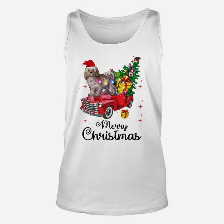 Havanese Rides Red Truck Christmas Pajama Unisex Tank Top