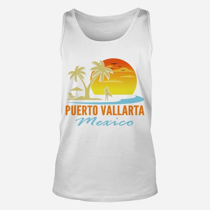 Mens Puerto Vallarta Mexico Beach Sunset Palm Trees Ocean Surfer Unisex Tank Top