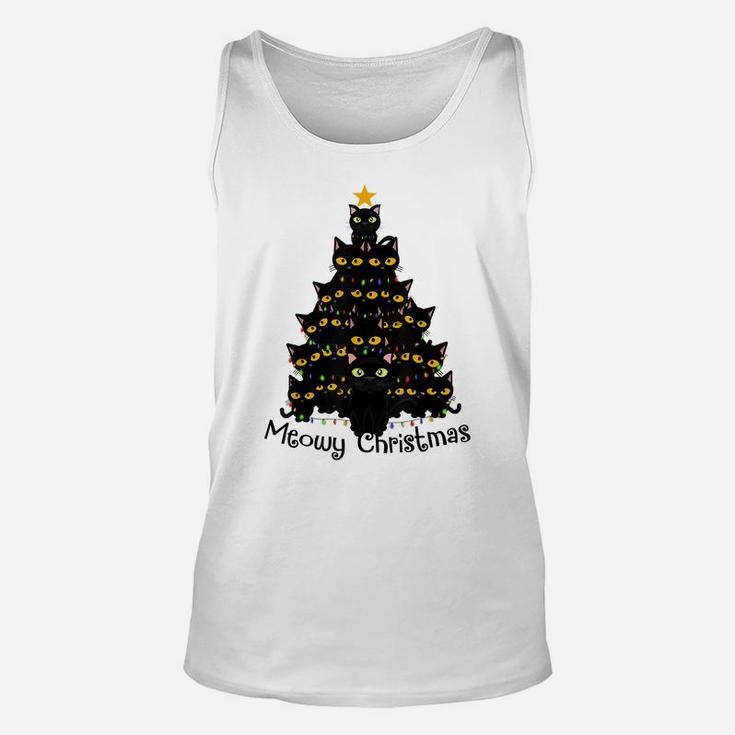 Meowy Cat Christmas Tree Shirt Men Women Tee Plus Size Unisex Tank Top