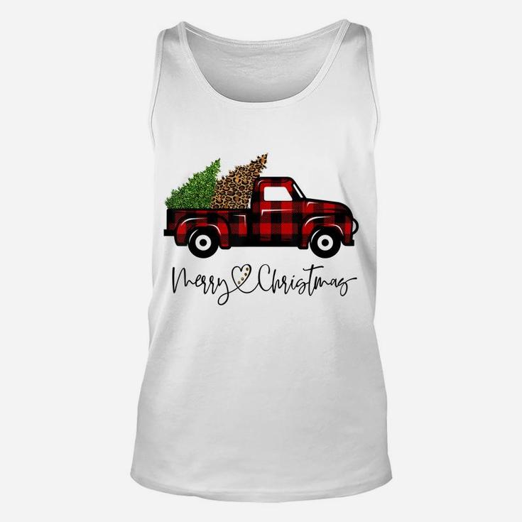 Merry Christmas Buffalo Truck Tree Red Plaid Leopard Women Unisex Tank Top