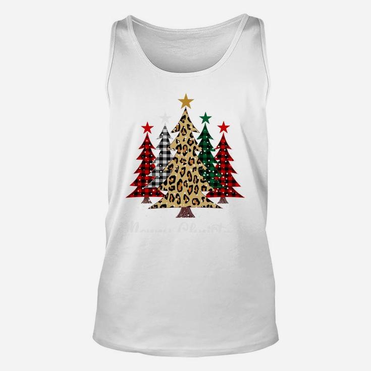 Merry Christmas Trees With Buffalo Plaid & Leopard Design Sweatshirt Unisex Tank Top