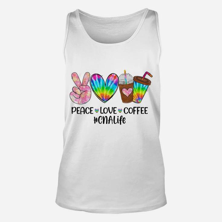 Peace Love Coffee Tie Dye CNA Life Nursing Funny Unisex Tank Top