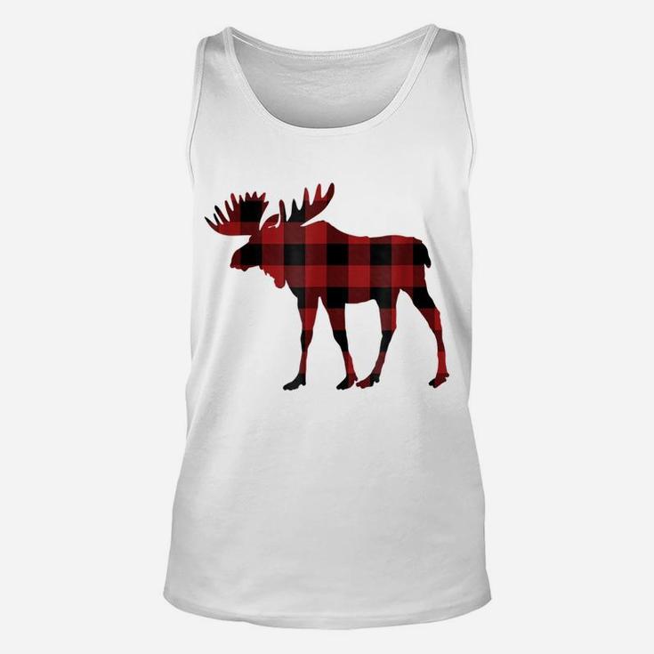 Red & Black Buffalo Plaid Flannel Christmas Moose Tshirt Unisex Tank Top