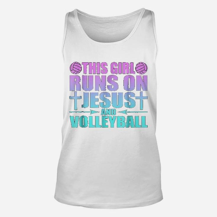 This Girl Runs On Jesus And Volleyball Unisex Tank Top