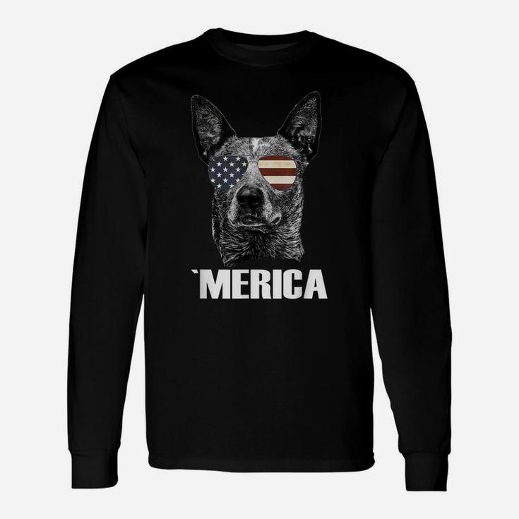 4Th July Blue Heeler Dog Merica Patriotic Usa Us Flag Gift Unisex Long Sleeve