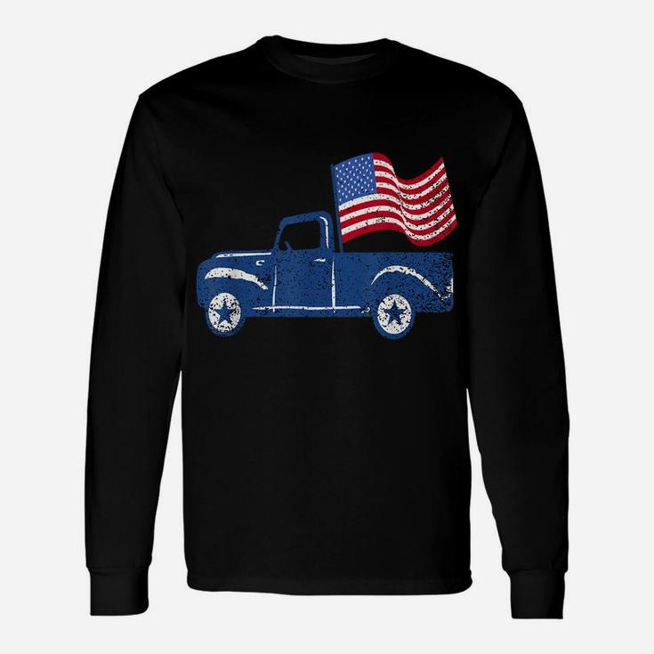 4Th Of July Vintage Truck American Flag Funny Shirt Gift Unisex Long Sleeve