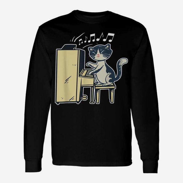 A Cute Cat Playing The Piano Funny Pianist Unisex Long Sleeve