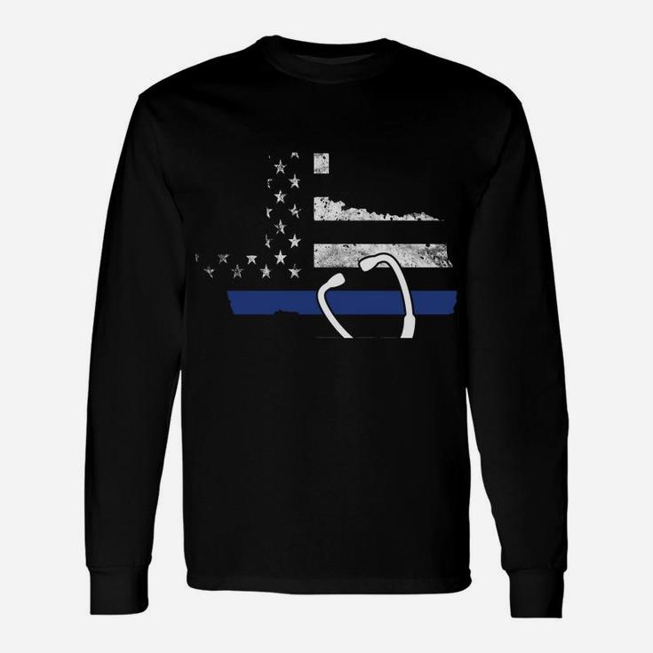 American Flag Texas With Police Thin Blue Line Nurse Rn Lvn Sweatshirt Unisex Long Sleeve