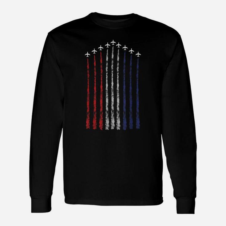American Flag Usa Fighter Jet Con Trail Unisex Long Sleeve