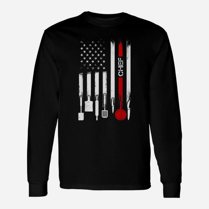 American Flag With Chef Tshirt For Women Men Father Unisex Long Sleeve