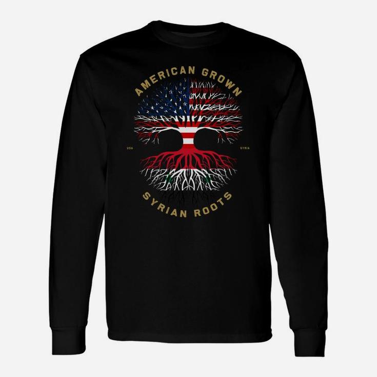 American Grown With Syrian Roots Tree Usa Flag Unique Gifts Sweatshirt Unisex Long Sleeve