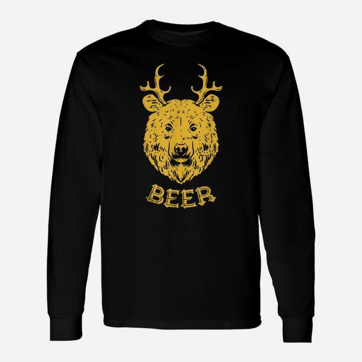 Bear Deer Beer Funny Drinking Hunting Camping Dad Uncle Gift Unisex Long Sleeve