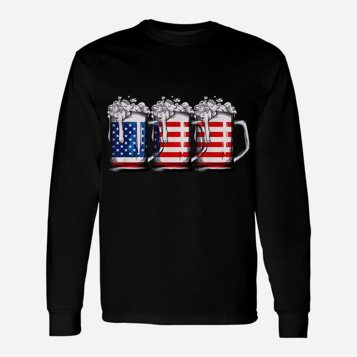 Beer American Flag T Shirt 4Th Of July Men Women Merica Usa Unisex Long Sleeve