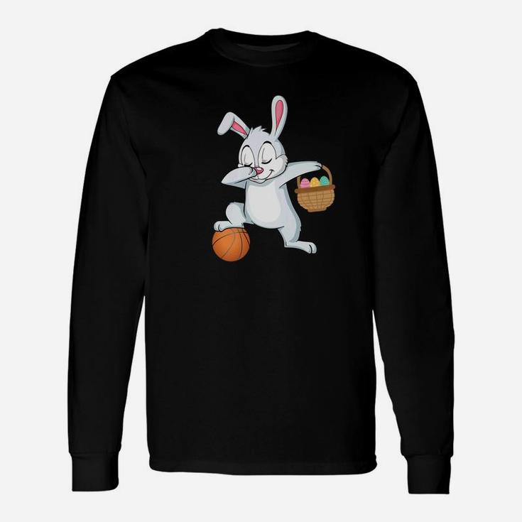 Bunny Rabbit Easter Eggs Dabbing Playing Basketball Unisex Long Sleeve