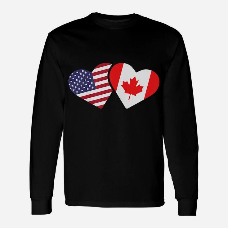Canada Usa Flag T Shirt Heart Canadian Americans Love Cute Unisex Long Sleeve