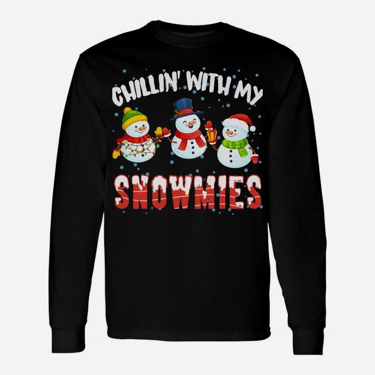 Chillin' With My Snowmies Christmas Snowman Santa Hat Sweatshirt Unisex Long Sleeve