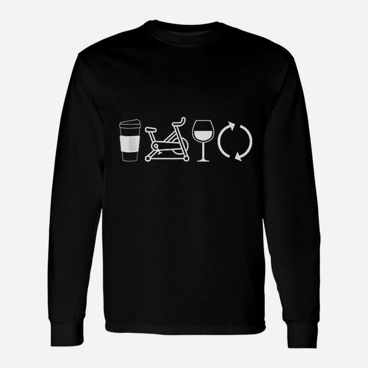 Coffee Spin Wine Repeat Funny Spinning Class Workout Gym Unisex Long Sleeve