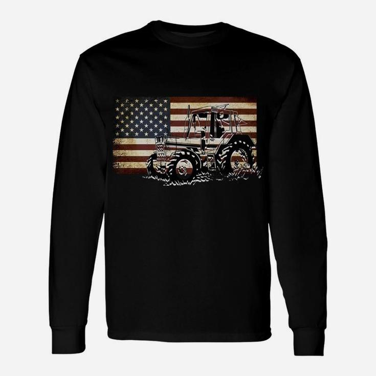 Farm Tractor Usa Flag Patriotic Vintage Farmer Farming Gift Sweatshirt Unisex Long Sleeve