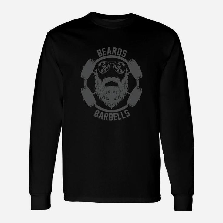 Funny Beard Barbells Gym T-shirt - Mens Premium T-shirt Unisex Long Sleeve