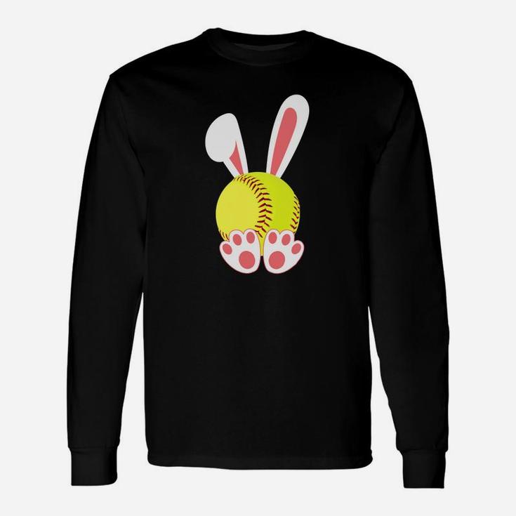 Funny Softball Bunny Girls Easter Bunny Ears Unisex Long Sleeve