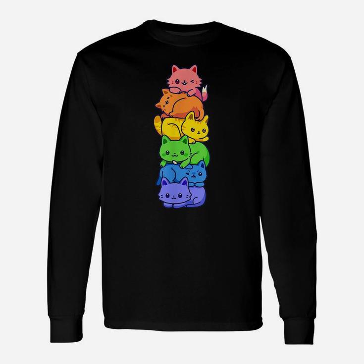 Gay Pride Cat Lgbt Kawaii Cats Pile Cute Anime Rainbow Flag Unisex Long Sleeve