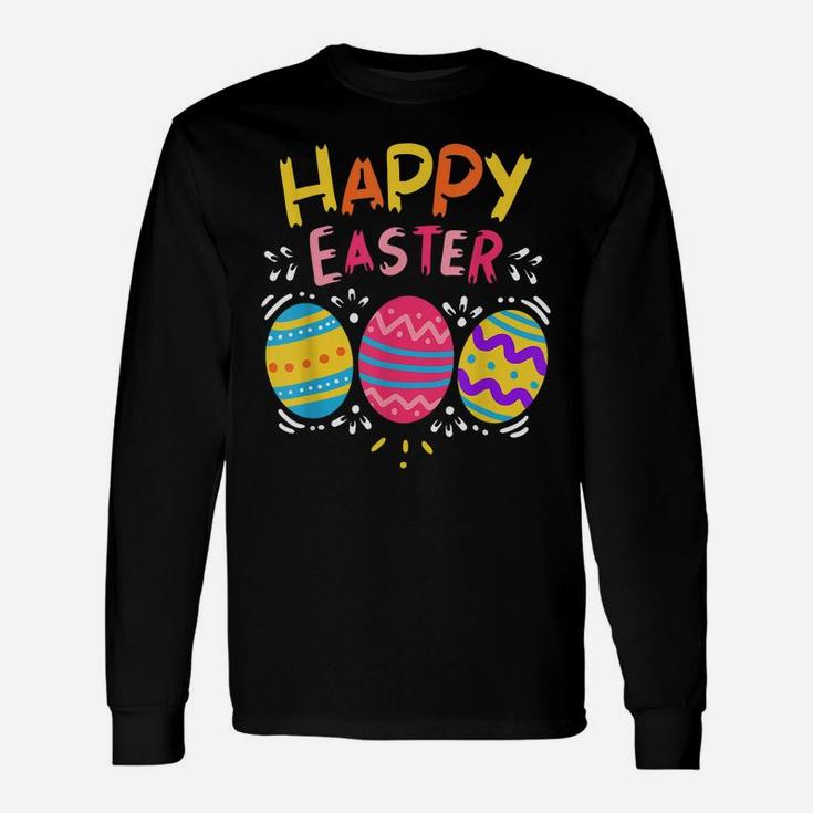 Happy Easter Day  Colorful Dye Egg Hunting Cute Shirt Unisex Long Sleeve