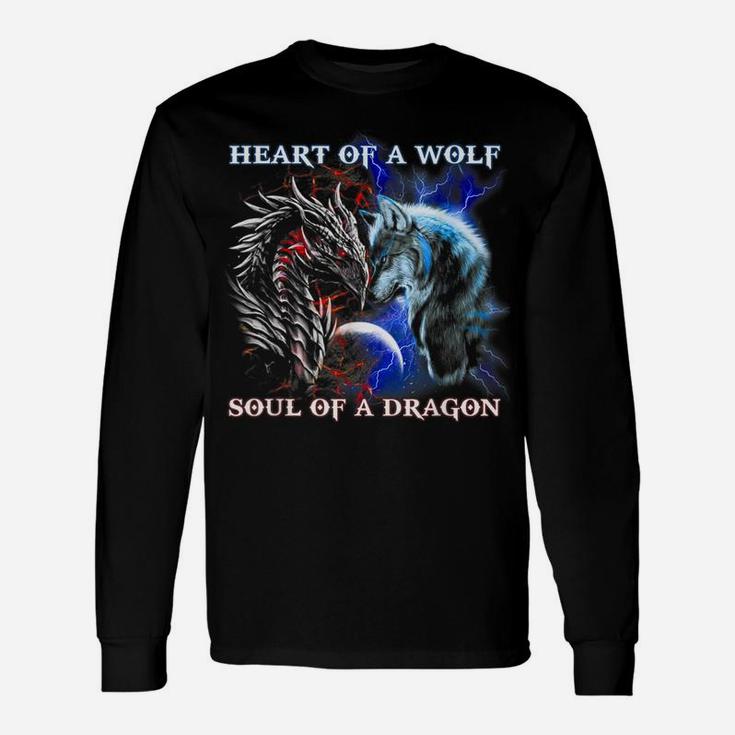 Heart Of Wolf Soul Of A Dragon - Cool Dragon - Wolf Warrior Unisex Long Sleeve