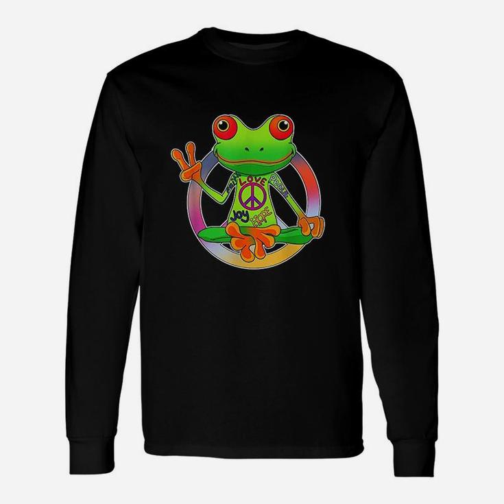Hippie Frog Peace Sign Yoga Frogs Hippies 70s Unisex Long Sleeve