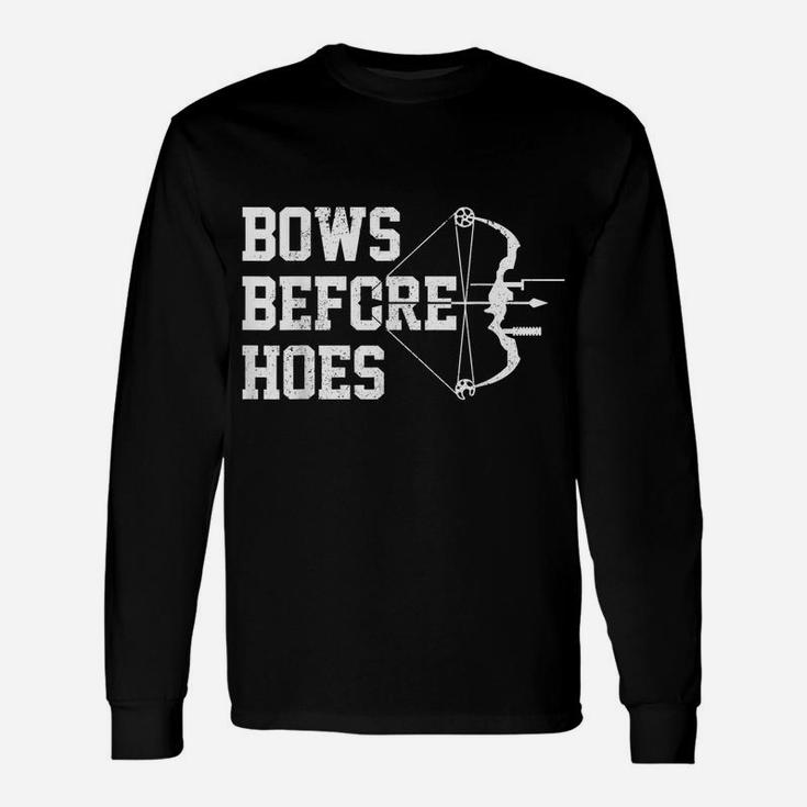 Mens Bows Before Hoes Archery Bow Hunting Funny Archer Gift Unisex Long Sleeve