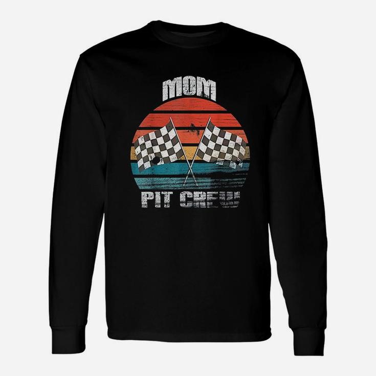 Mom Pit Crew Race Car Chekered Flag Vintage Racing Party Unisex Long Sleeve