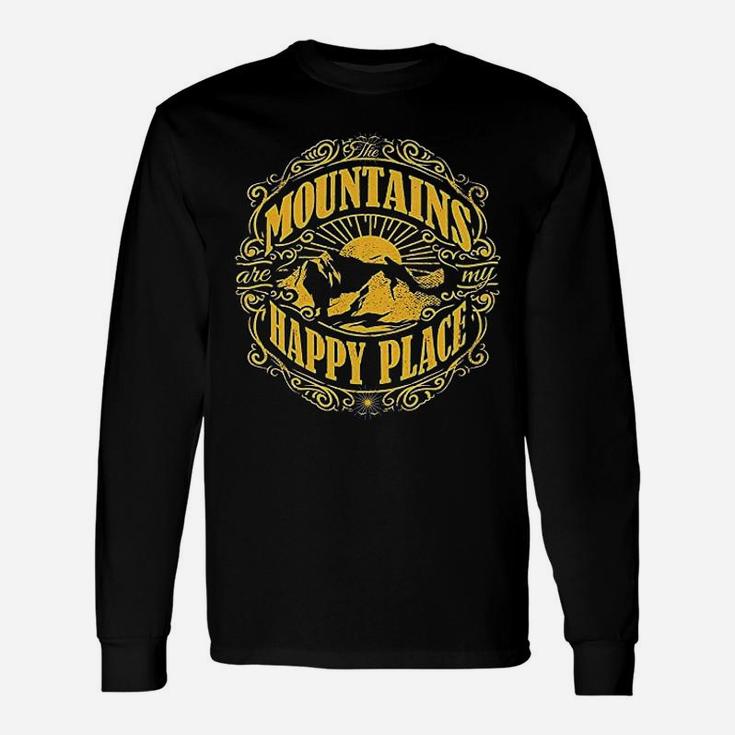 Mountains Are My Happy Place Cool Vintage Hiking Camping Unisex Long Sleeve