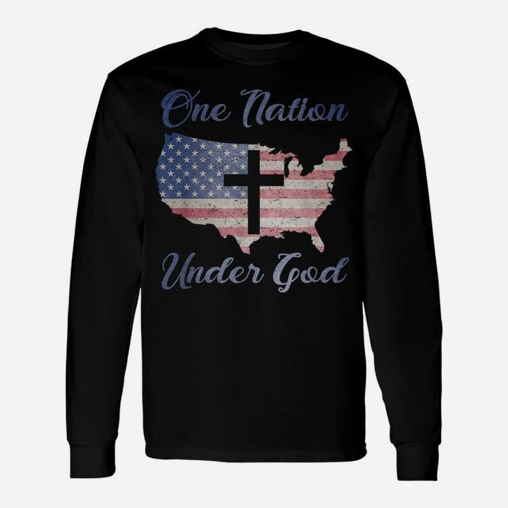 One Nation Under God Christian Cross American Flag Usa Map Unisex Long Sleeve
