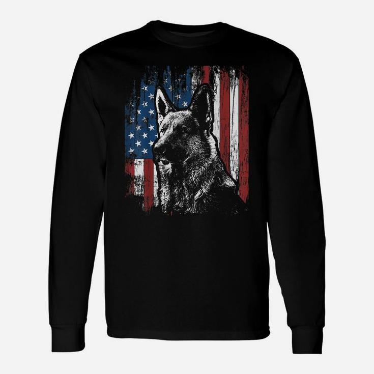 Patriotic German Shepherd American Flag Shirt Dog Gifts Unisex Long Sleeve