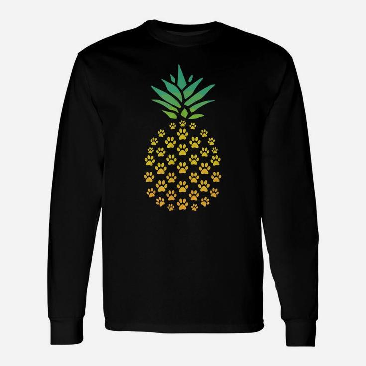 Pineapple Cat Paw Print Shirt - Funny Hawaiian Tropical Gift Unisex Long Sleeve