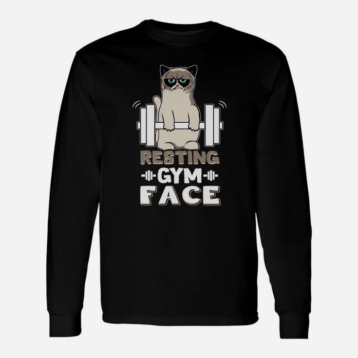 Resting Gym Face Funnt Cat Gym Shirt Work Out Unisex Long Sleeve