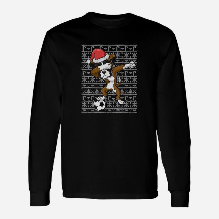 Soccer Ugly Christmas Dabbing Boxer Dog Santa Dab Gift Unisex Long Sleeve