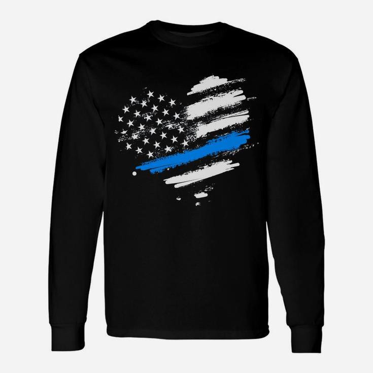 Thin Blue Line Flag Heart Style Law Enforcement Vintage Sweatshirt Unisex Long Sleeve
