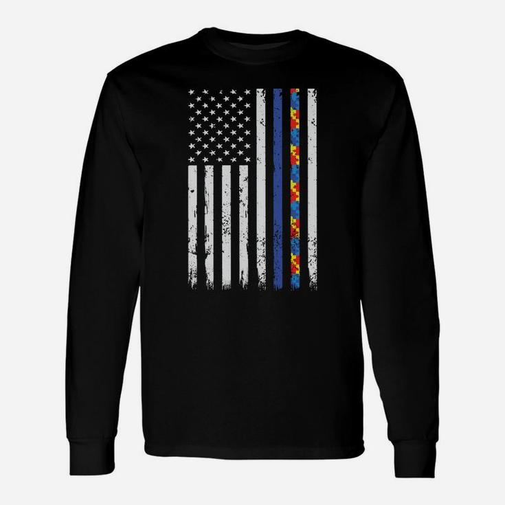 Thin Blue Line Police Support Autism 4Th July Mom Dad Flag Sweatshirt Unisex Long Sleeve