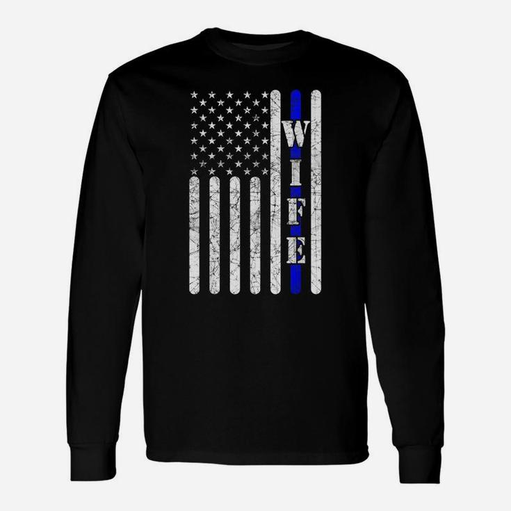 Thin Blue Line T Shirt Police Wife Vintage American Flag Unisex Long Sleeve