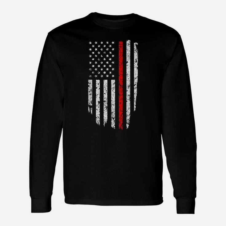 Thin Red Line American Flag  Cool Firefighter Support Unisex Long Sleeve
