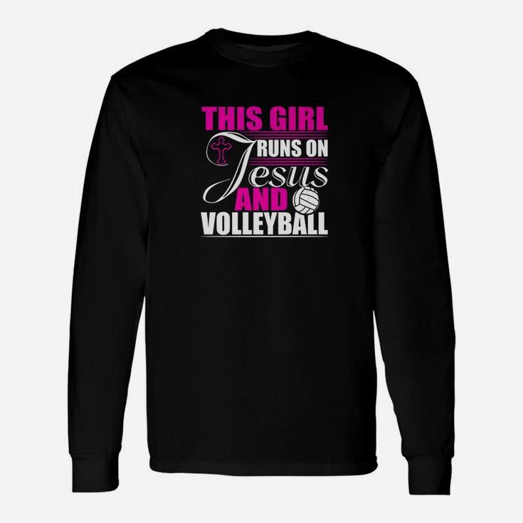 This Girl Runs On Jesus And Volleyball Christian Unisex Long Sleeve