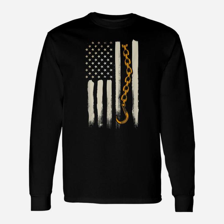 Tow Truck Driver Gifts American Flag Patriotic Towing Unisex Long Sleeve
