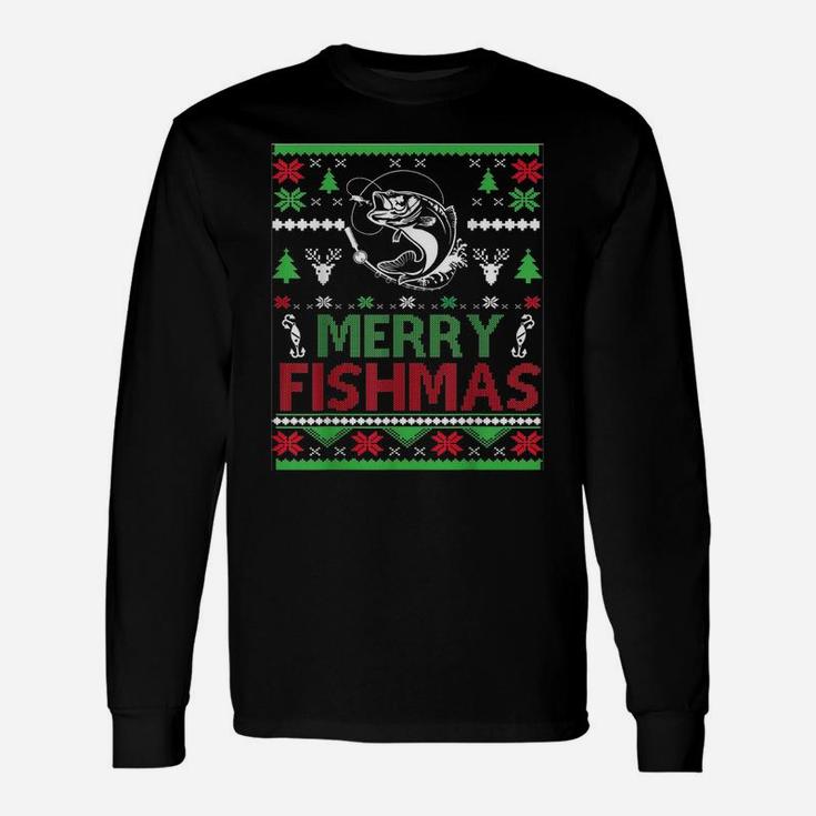 Ugly Fishing Christmas Bass Fish Apparel, Merry Fishmas Unisex Long Sleeve
