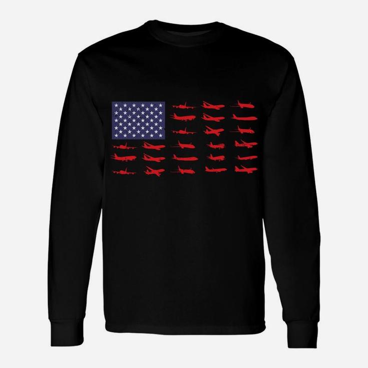 Us Flag Airplanes Patriotic Aviation American Pilot Gift Sweatshirt Unisex Long Sleeve