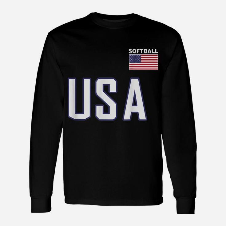 Usa Flag Softball  Pocket Team Jersey Gift Top Tee Unisex Long Sleeve