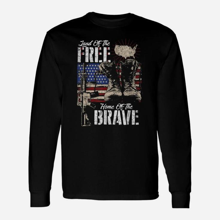 Vintage Land Of The Free Home Of The Brave US Army Veteran Unisex Long Sleeve